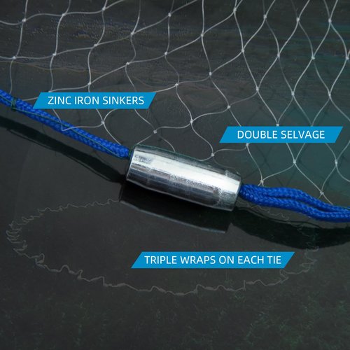 Handmade American Saltwater Fishing Cast Net, BETTER LEADER Fish Net for Bait Trap 3/4/5/6/8 FT Radius with Heavy Duty Real Zinc Sinker Weights Fishing Net for Freshwater and Saltwater