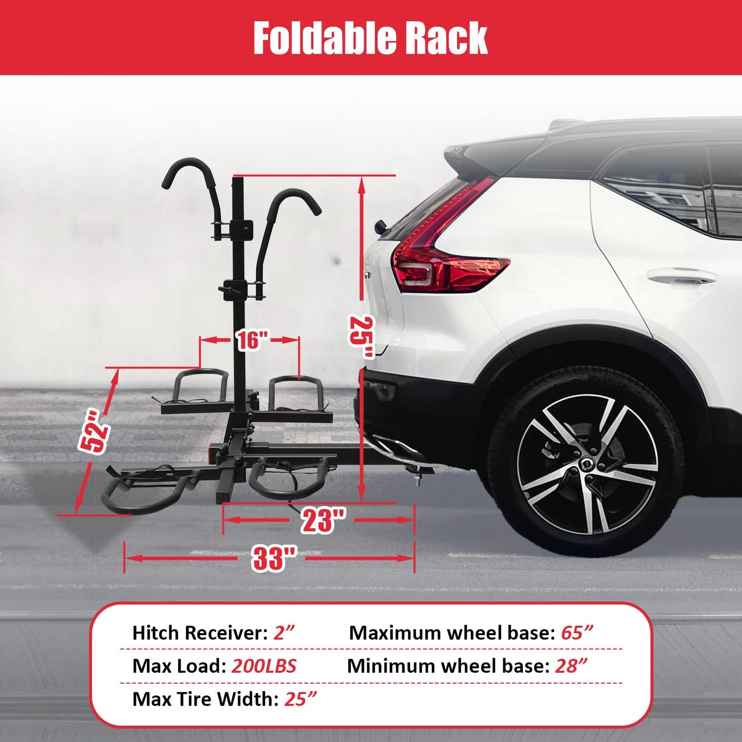FORWODE Bike Rack Hitch Mount Platform Bike Rack, 2-Bike 200 lbs Capacity, Wobble-Free, Fits Up to 5" Fat Tires, 2" Receiver, E-Bikes & MTB (HBS12G)