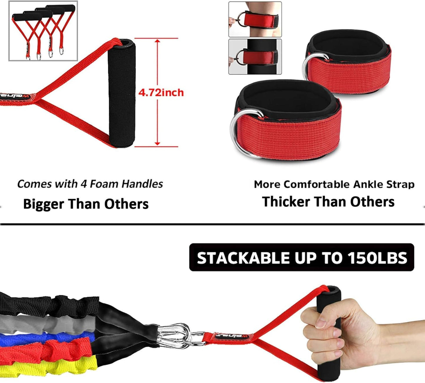 Resistance Bands, 15 Pieces Exercise Elastic Bands Set, 20lbs to 40lbs Resistance Tubes with Heavy Duty Protective Nylon Sleeves Anti-Snap for Fitness SUPALAK