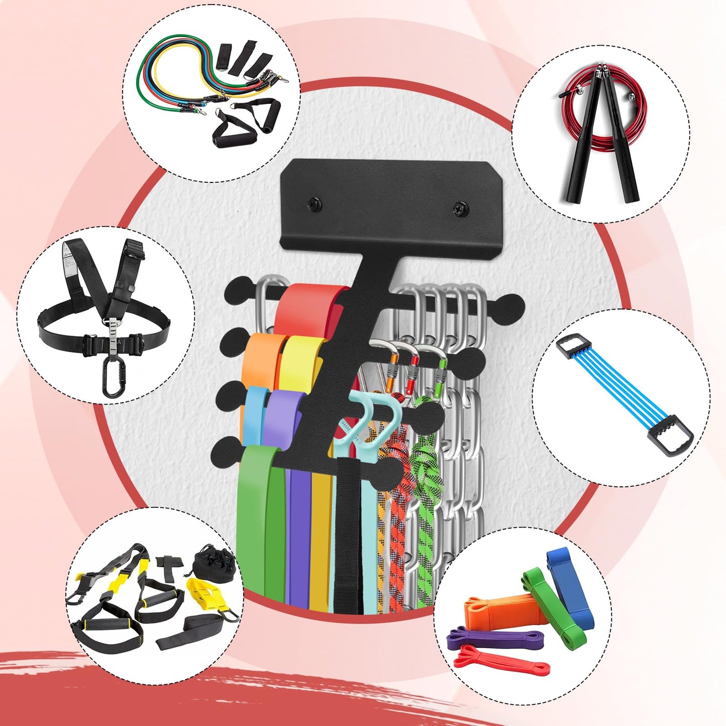 Jurtmy Resistance Rack Band Storage Hanger Gym Equipment Organizer, Multi Purpose Gym Equipment Storage Rack for Home, Chains,Weight Lifting Bands,Gym Accessories