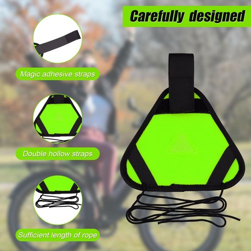 PEUTIER Reflective Triangle Sign, Bright Reflective Yield Symbol with Magic Adhesive Strap & Cord High Visibility Warning Safety Triangle Accessories for Bike Backpack Different Scenes (Green)