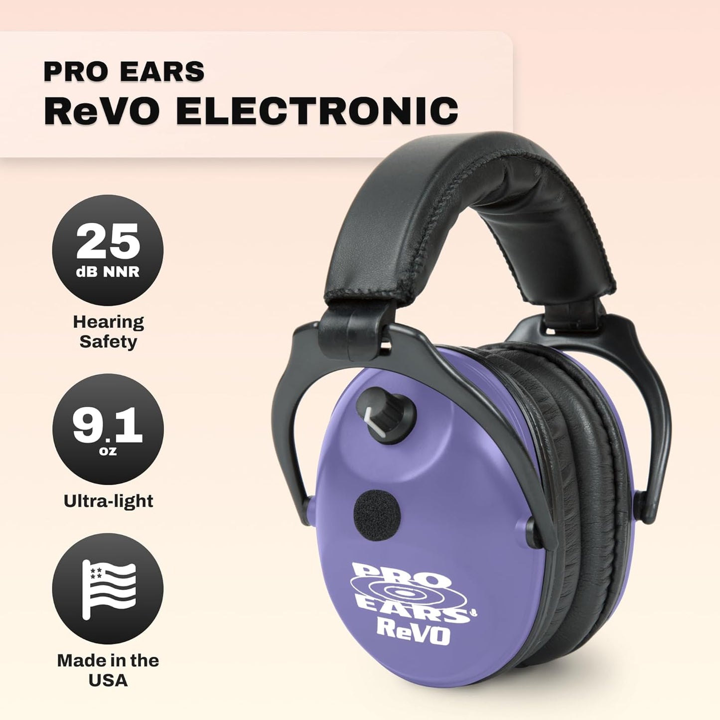 Pro Ears ReVO Electronic Earmuffs, Child-Sized Hearing Protection Muff, NRR 25, Dual Circuit Board, Exclusive DLSC Technology