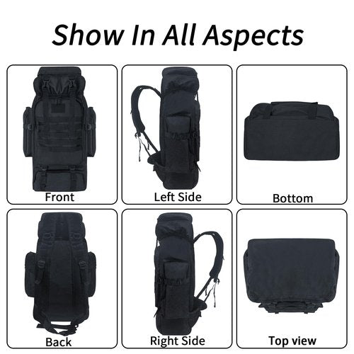Nayubo 80L Hiking Backpack Camping Travel Daypack Waterproof Adjustable Extra Large Backpack Climbing Trekking Outdoor Sport Bag Molle Rucksack for Men Women (Black)