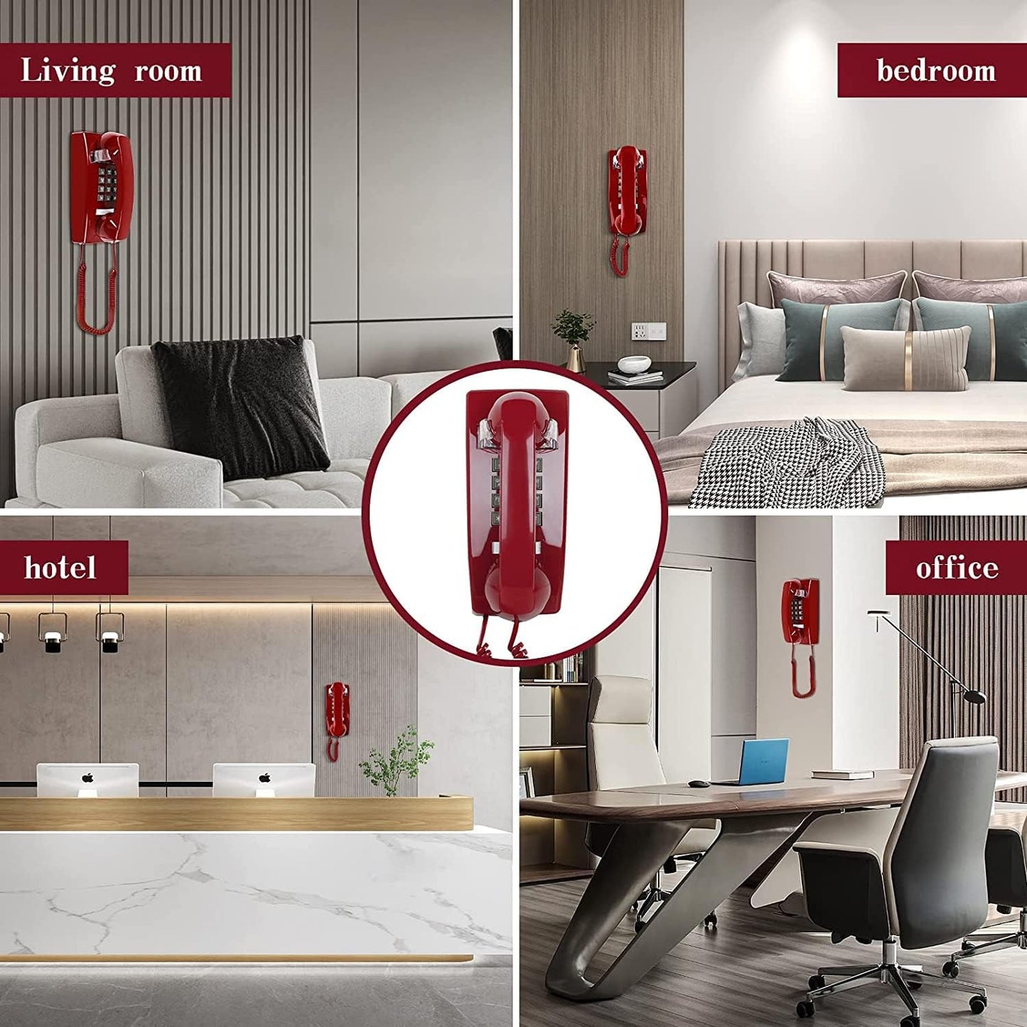 Wall Phone with Classic Design,Corded Wall Phone,Crisp Mechanical Ringer,Easy to Install, Retro Phone, Perfect for Kitchen,Living Room & Bedroom (Beige)