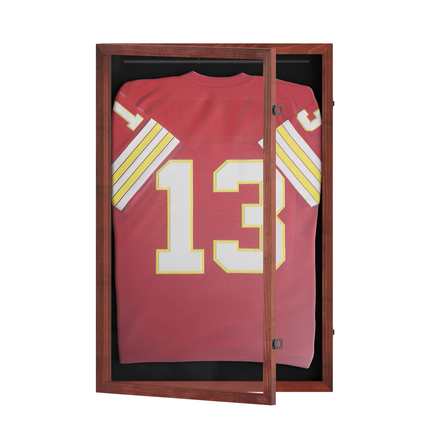 HBCY Creations Mahogany Jersey Frame Display Case - 24x36 Premium Shadow Box with Anti-Theft Lock, Acrylic Window, Solid Wood Frame, Fits, Includes Hanger and Hanging Hardware
