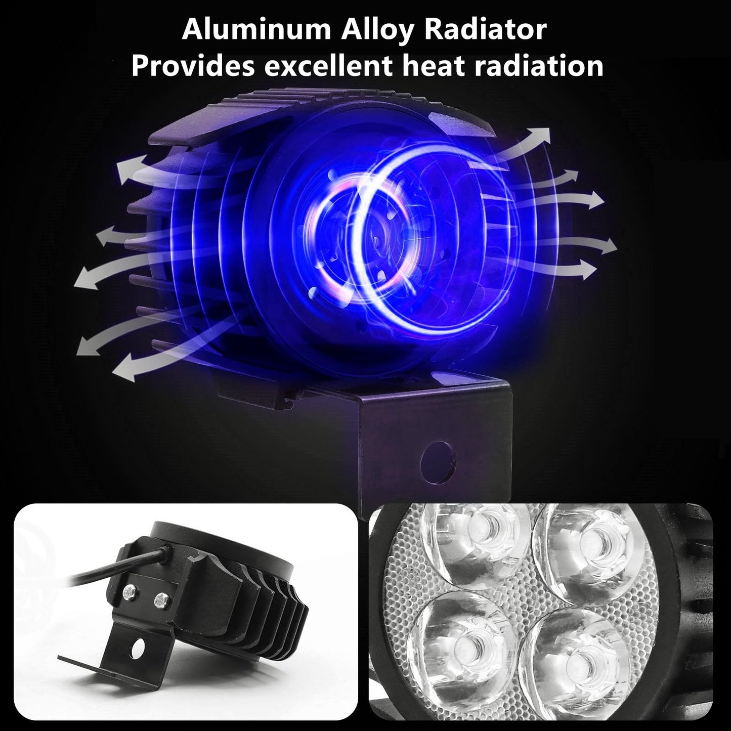 E-Bike Front Lights with Horn for Scooter, 36-60V Alloy Waterproof Lamp 12W Electric Scooter Led Lamp with Bell