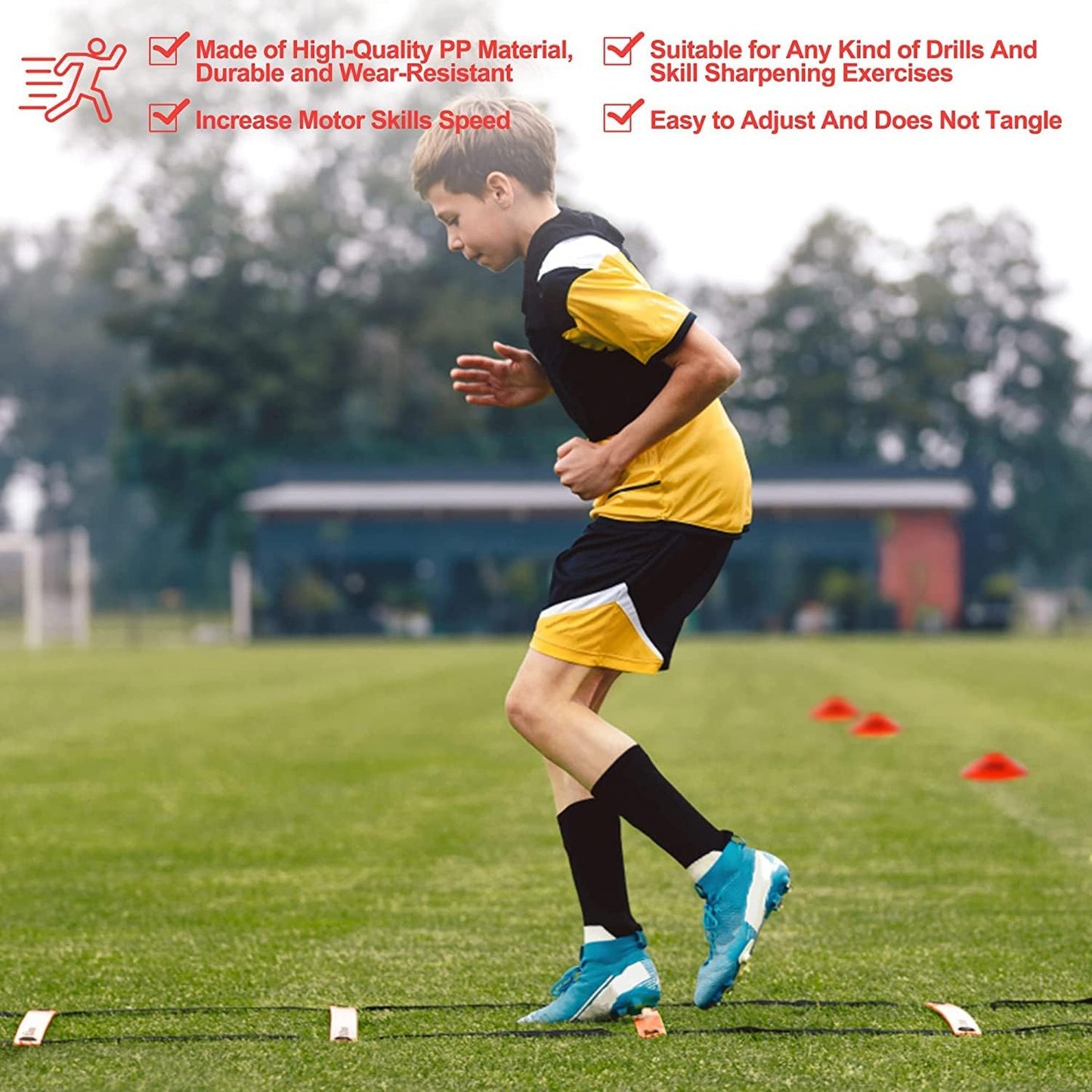 POWER GUIDANCE Agility Ladder (20 Feet) with Cones for Speed Agility Training & Quick Footwork Exercise - Soccer & Football Training Equipment for Adults, Youth & Kids