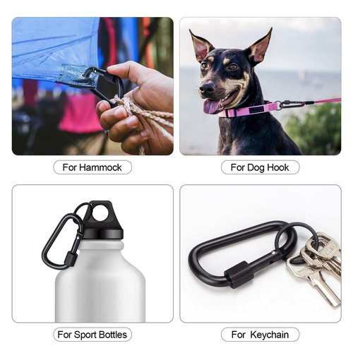 Carabiner Clip, 3" Locking Carabiners, D Ring Shape Caribeaner with Key Rings, Aluminum Carabiner for Keychain Clip, Black, 2 Pack