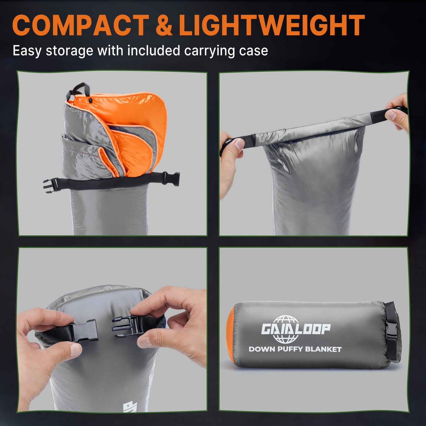 Gaialoop Down Puffy Blanket for Car Camping Outdoor Travel Backpacking, Duck Down Lightweight Portable Soft Warm Cozy Camping Blanket Quilt, 53"x78", Light Gray