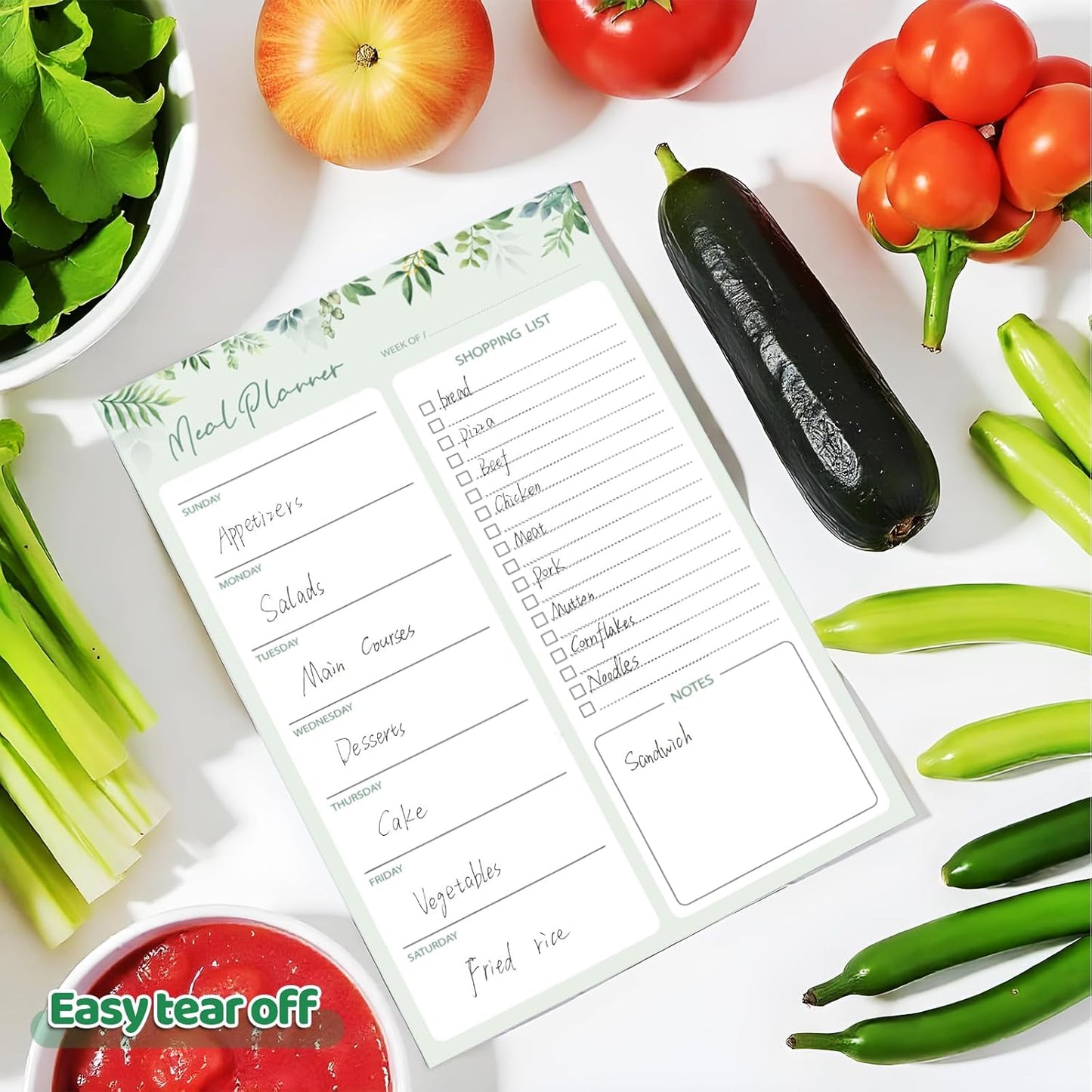 60 Sheet Meal Planner for Fridge, Magnetic Weekly Meal Planner & Grocery List with Tear-off Shopping List for Meal Prep, 7x10''-Flower Design