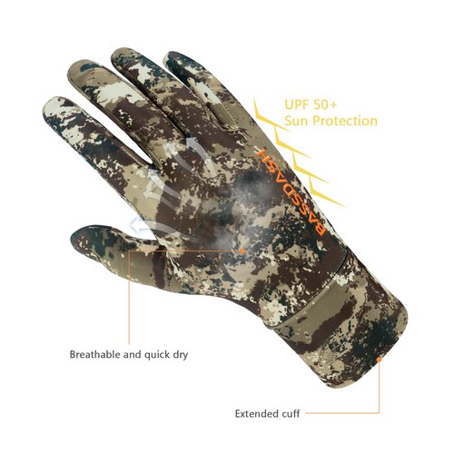 BASSDASH Men’s Camo Hunting Gloves UPF 50+ Lightweight Touchscreen Gloves for Warm Weather Fishing Hiking Outdoor Activities