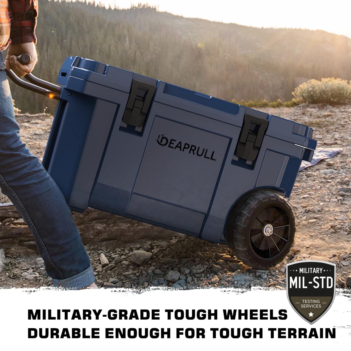 55 Quart Cooler with Wheels, Ice Chests Portable Camping Cooler Holds Ice up to 6 Days, Leak-Proof Outdoor Insulated Cooler with Handle, Cup Holders, Hard Cooler for Camping, Beach, Boat, Navy Blue