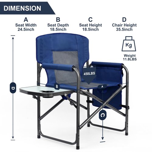 Yestomo Directors Chair, Camping Chairs for Adults, Heavy Duty Side Table, Lawn Chairs with Side Pockets Carry Straps