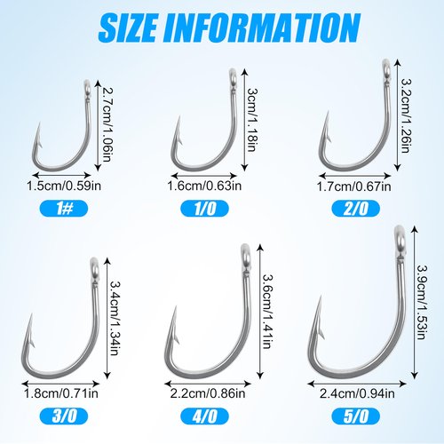 Live Bait Hooks Saltwater, 50pcs O'Shaughnessy Live Bait Short Shank Hooks with in-Line Point Fishing J Hooks Size 1#-5/0