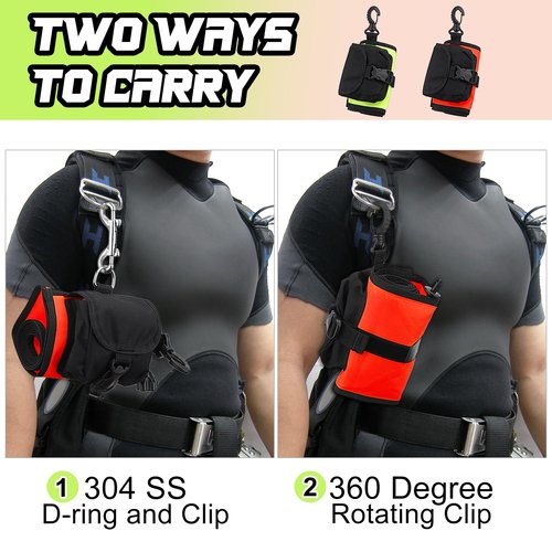 Surface Marker Buoy Scuba with Reel, 5ft High Visibility Diving Open Bottom Signal Tube Safety Sausage with Pouch Bag, 100ft ABS Dive Reel and Steel Double-Ended Bolt Snap (Hi-Vi Red)