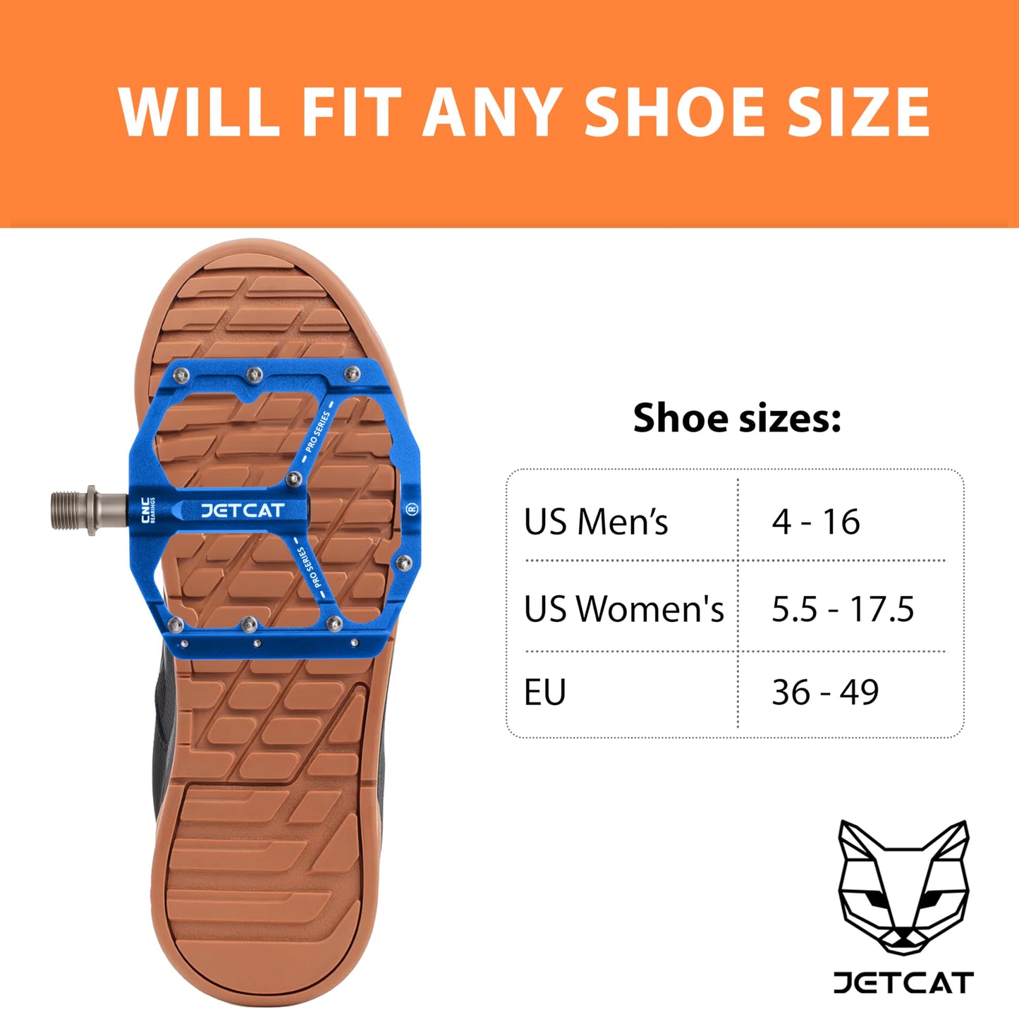 JETCAT Mountain Bike Pedals Flat - MTB Pedals Flat, Bicycle Pedals, Road Bike Pedals, BMX Pedals, for BMX MTN Road Gravel EBike, Specialized Parts, Adults, Aluminum Metal Stamp 9/16" Blue