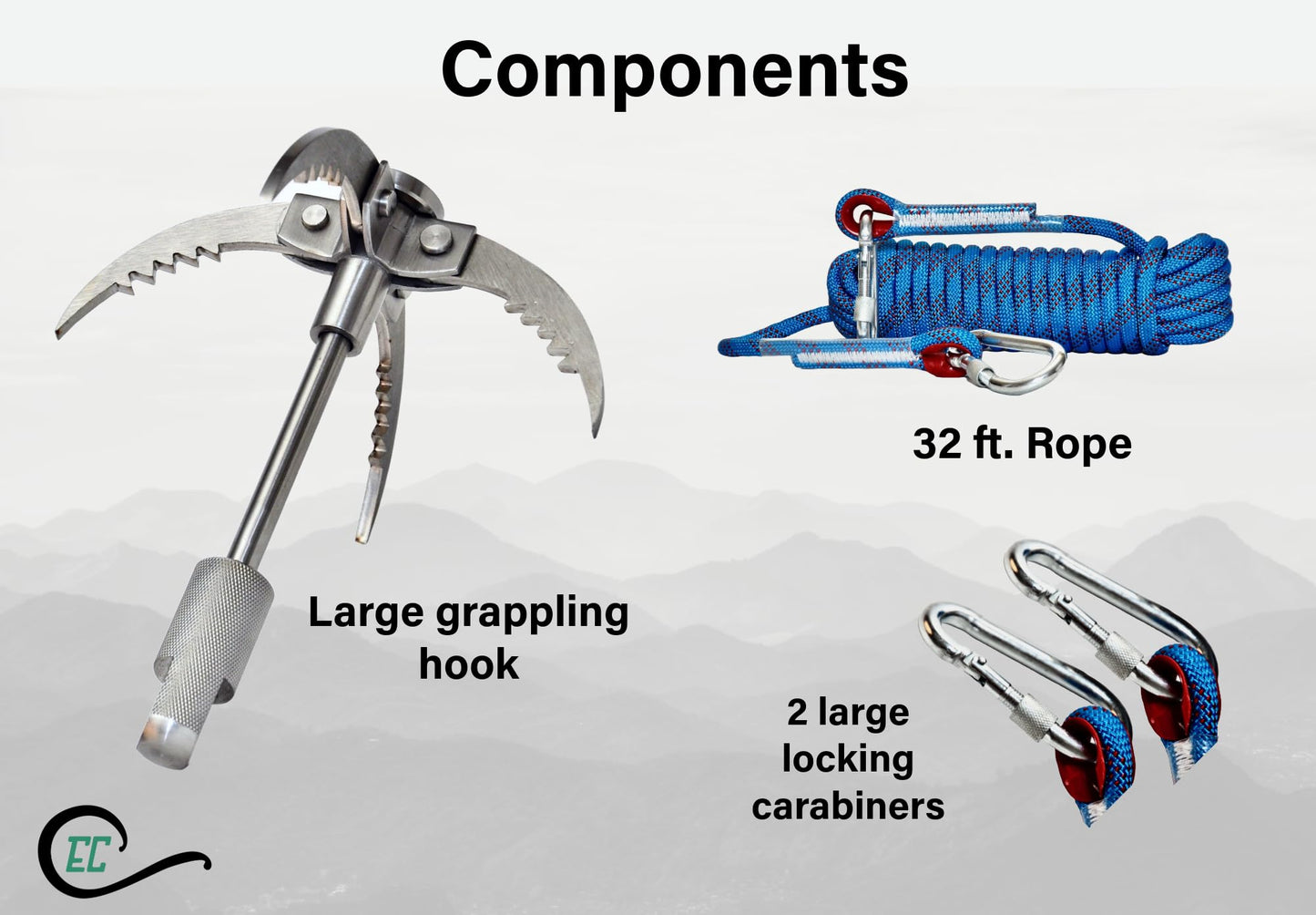 Grappling Hook with Rope 32ft. Set. 4-Claw Folding Durable Stainless Steel Compact Perfect for Outdoor Survival, Retrieval, Camping, Hiking, Tree Mountain, and Climbing