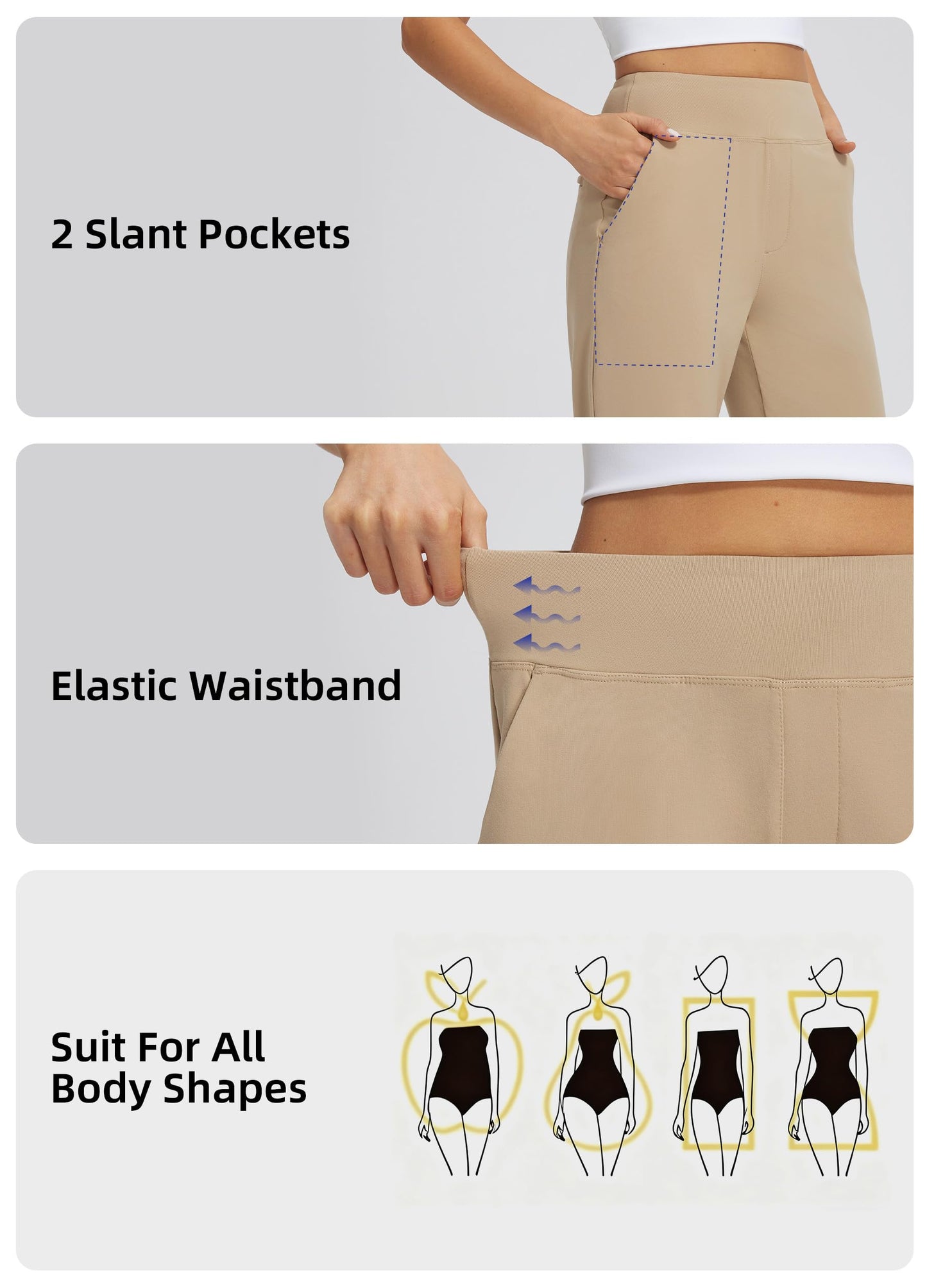 Libin Women's Pants with 4 Pockets Golf Pants 25''High Waisted Stretchy Ankle Pant for Travel Casual Athletic Busniess Work Khaki L