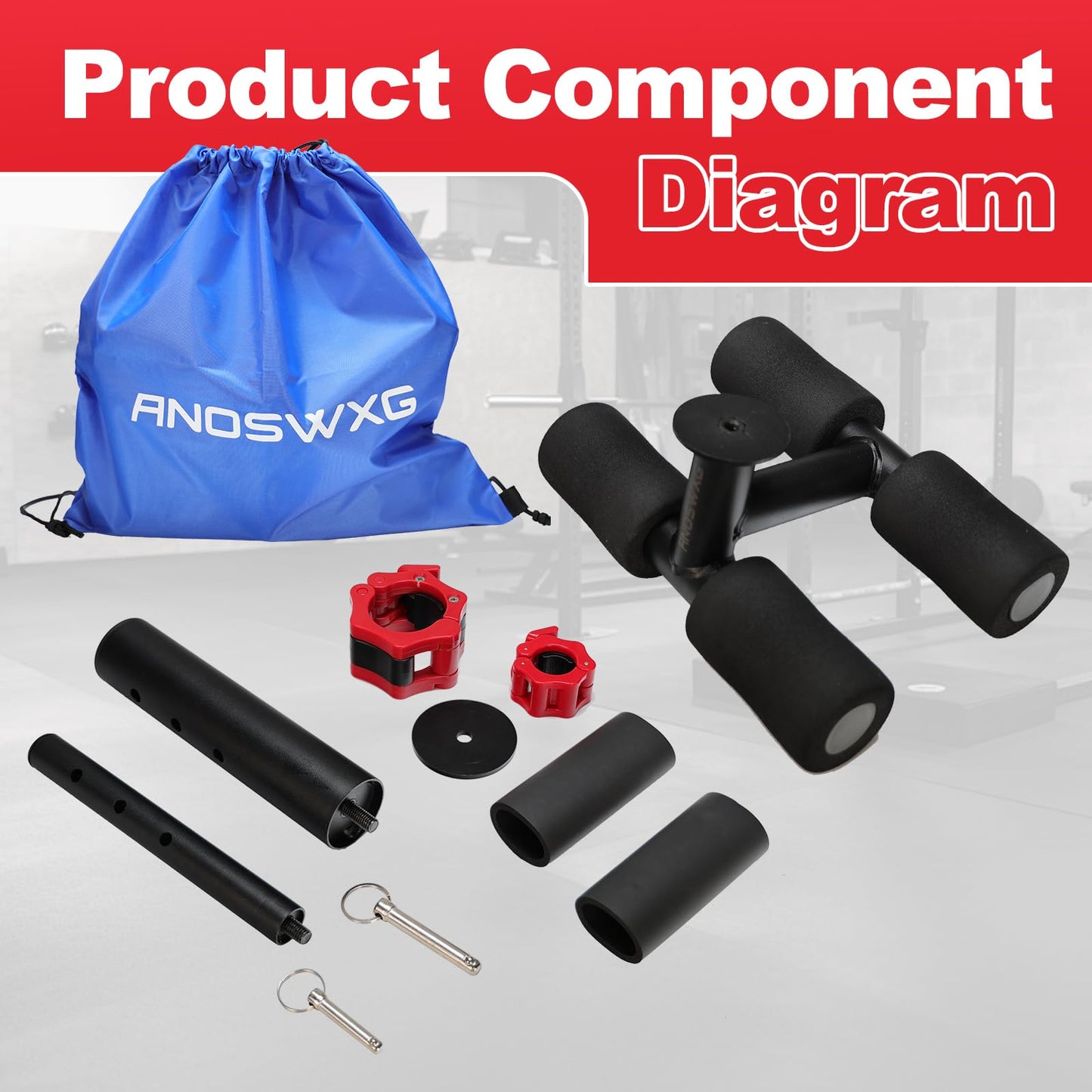 ANOSWXG Tib Bar, tibialis trainer, tibialis bar, Knees Over Toes Equipment for Strengthening Calves/Shins/Ankles, Fits 1" or 2" Olympic Weight Plates (Black)