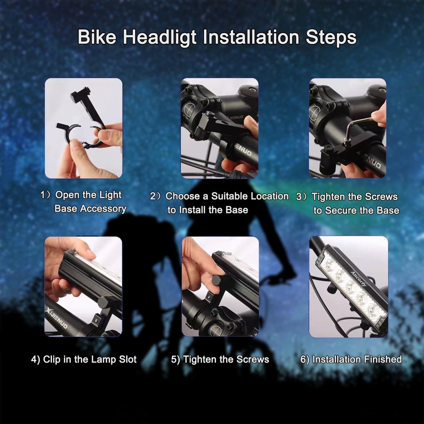 Ancorfy Super Bright LED Bike Light, USB Rechargeable Bicycle Headlight, Waterproof Bike Headlight, 5 Modes 2500 Lumen Bicycle Headlight, MTB Off-Road Cycling Commuting