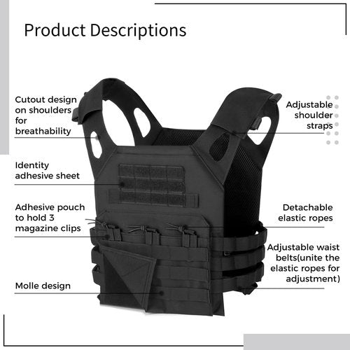 yeesport Airsoft Vest, Foam Padded Protective Paintball Game Vest, Lightweight Breathable Outdoor Sports Equipment Vest with Triple-Magazine Pouch, Adjustable Molle Vest for Men