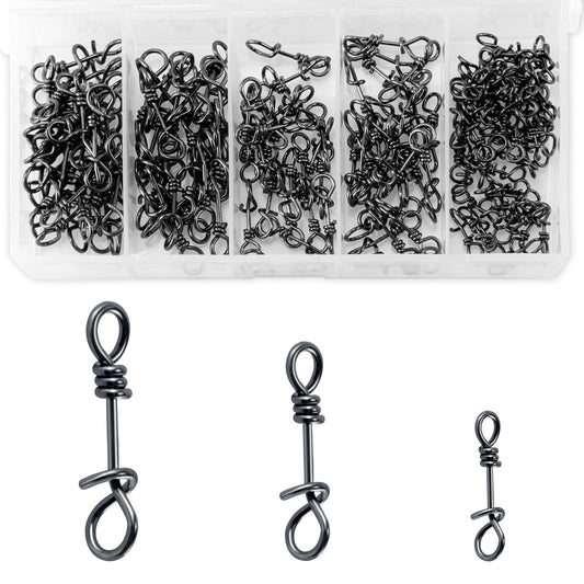 Alwonder 150-Pack/Box Fly Fishing Snaps Twist Clips, 3 Sizes Stainless Steel Quick Change Lure Snaps No Knot Clip Quick Snap Fast Snap Lure Connector for Flies Jigs Lures Fishing Clips Swivels Tackle