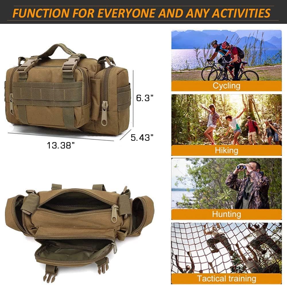 3P Military Duffel Waist Bag, Molle Bicycle/Motorcycle Waterproof Fanny Packs Camera Bag Camo EDC Utility Pouch Crossbody with Shoulder Strap Hand Carry