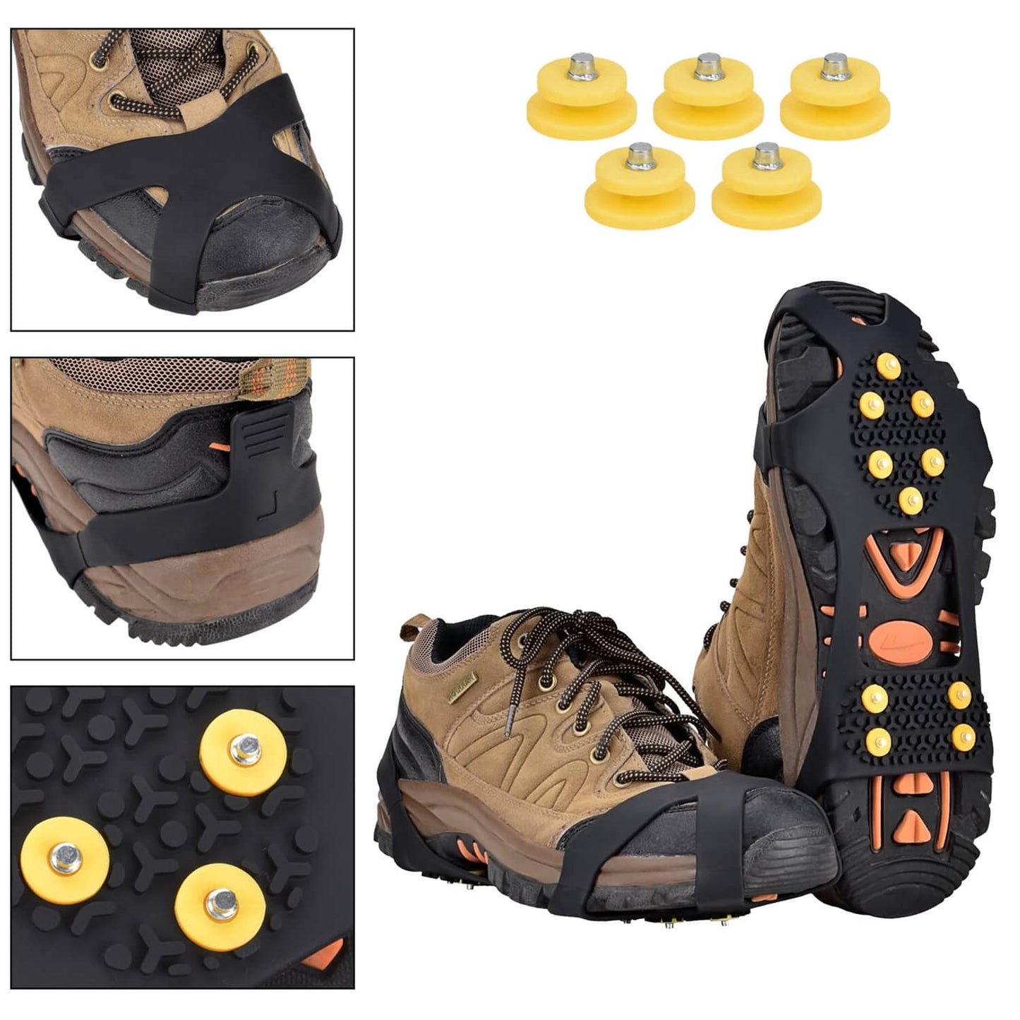 Manledio Ice Cleats for Shoes and Boots - Stainless Steel Studs Crampons for Non-Slip Traction on Snow and Ice - Anti-Slip Grips and Spikes for Hiking Walking and Winter Workers on Slippery Surfaces