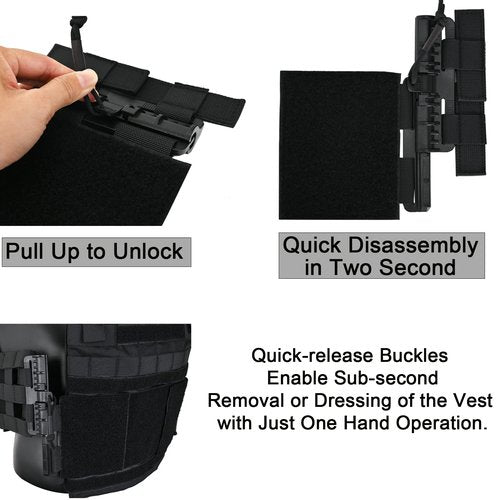 tactifans 2 Pack MOLLE Vest Quick Release Buckle Set Quick Disconnect Cummerbund Adapters Single Point MOLLE Removal Buckle Nylon with Hook and Loop for JPC CPC NCP XPC 420 Vest (Black)
