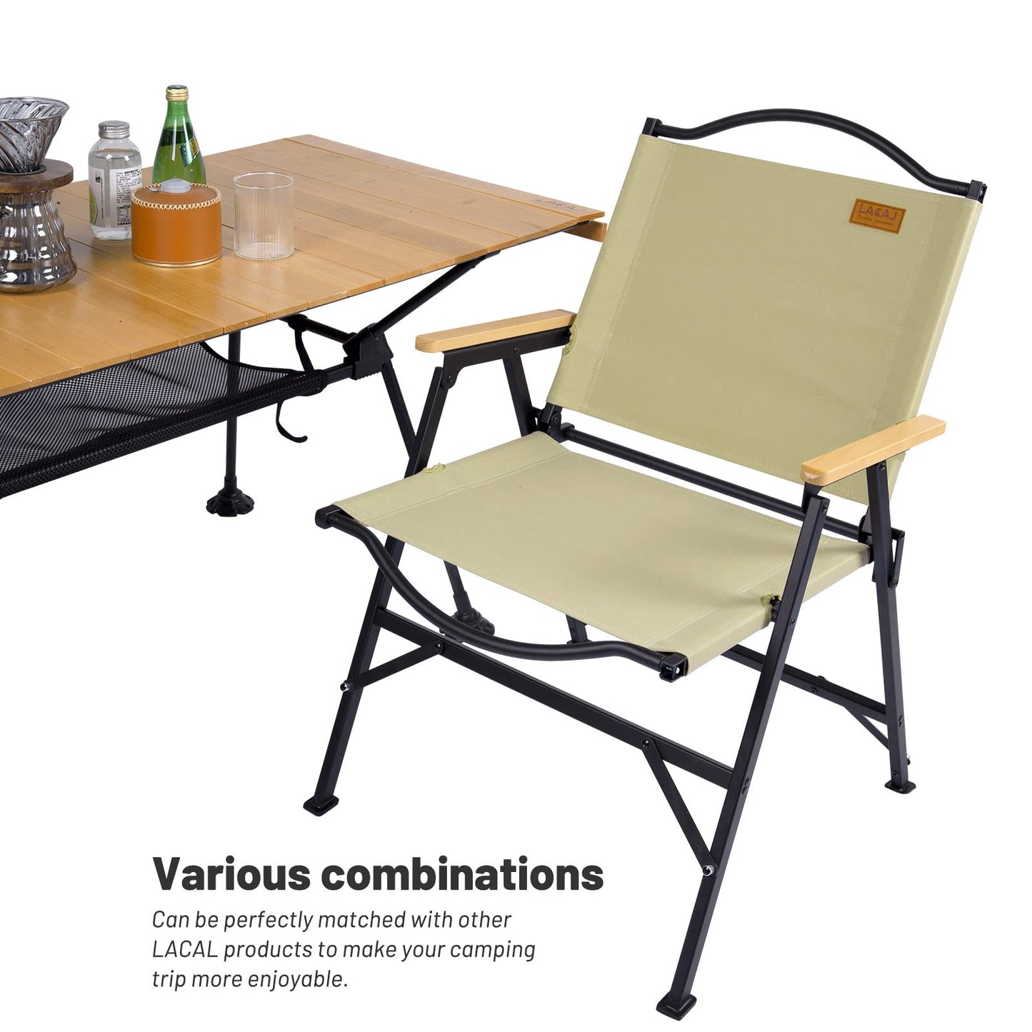 G2 GO2GETHER Folding Camping Chair for Adults Outside, Heavy Duty Aluminum Alloy Frame with Armrest, Comfortable Ripstop Oxford Cloth, Easy for Camping, Hiking, Picnic, Party(Beige L Size)