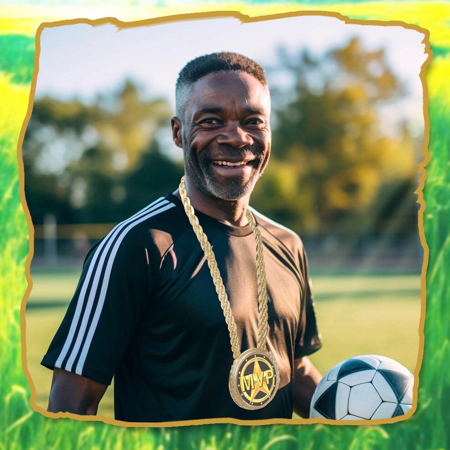 Gold MVP Award Medals Necklace - 6" Big Sports Achievements Champ Medal with Turnover Chain for Most Valuable Player,Champion Chain for Sports Competitions Celebration, Prize Gifts Party Favors