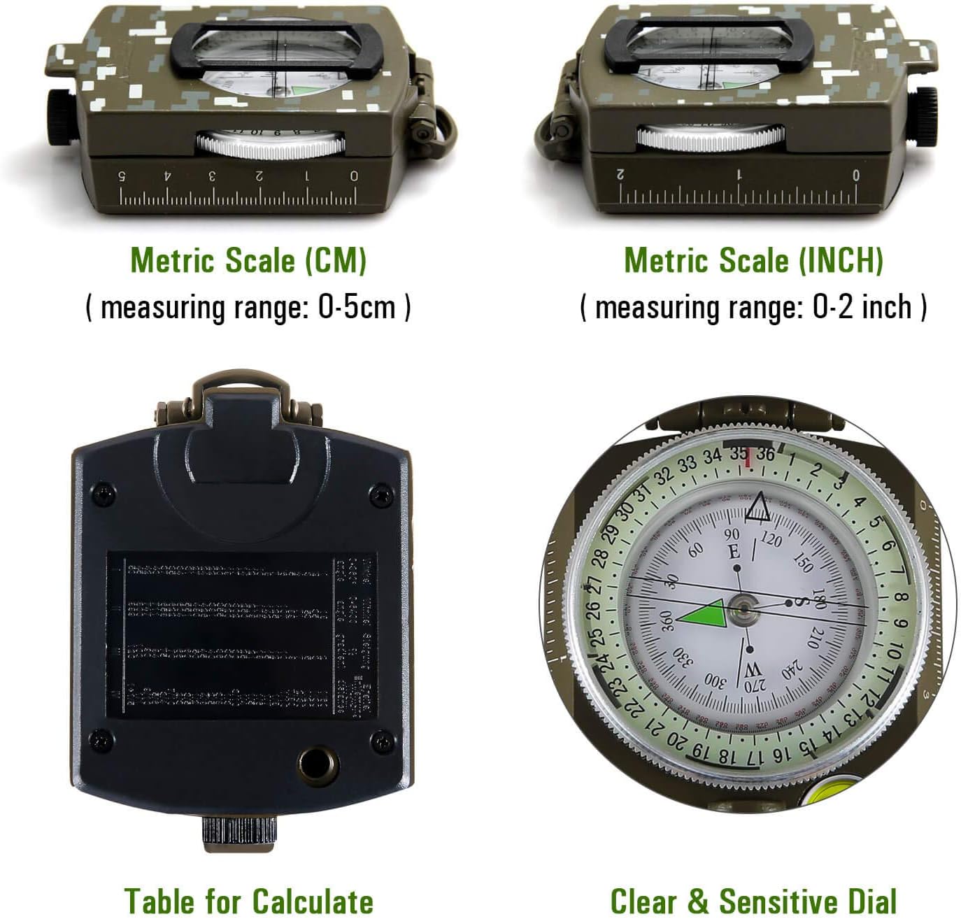 Eyeskey Multifunctional Tactical Survival Military Compass with Lanyard & Pouch | Waterproof & Impact Resistant | Lensatic Sighting Compass for Hiking
