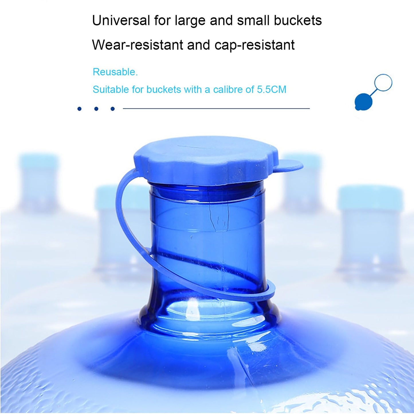 (6Pcs） 3 & 5 Gallon Water Jug Cap for 55mm Standard/Screw/Crown Tops Water Bottle,Non-Spill & Leak Free,Reusable Food Grade Silicone Replacement Cap