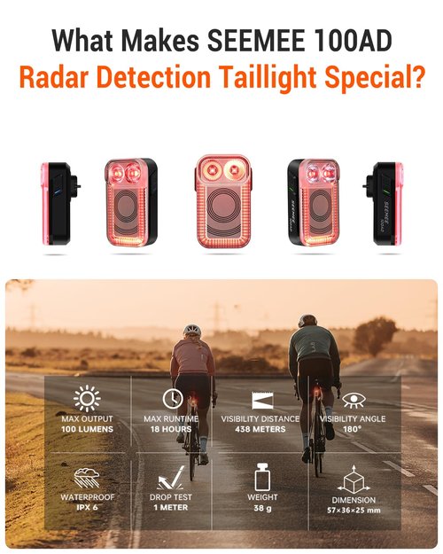 Magicshine Bike Tail Light Radar SEEMEE 100AD, FTR LightSync Control, Radar Bike Rear Light with USB Rechargeable 700mAh IPX6 100 Lumen, Bicycle Taillights for Night Riding, Smart Cycling Safety