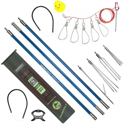SINGMATOOLS Spearfishing Pole Hawaiian Sling Fishing Spear Set Fiberglass Pole Spear Harpoon Spearfishing Gear 3 Prong Paralyzer Tips 5.5'. Fish Stringer Travel Bag Included Spear Fishing Equipment