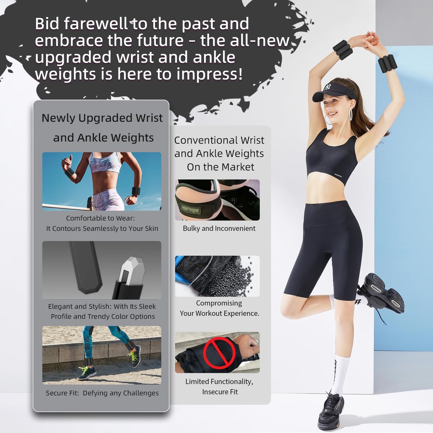 2LBS Adjustable Silicone Wrist & Ankle Weights for Pilates, Yoga, Barre - Unisex Arm/Leg Weights 1lb Each - Home Gym, Travel Workout, Strength Training - Secure Fit Wearable Bands