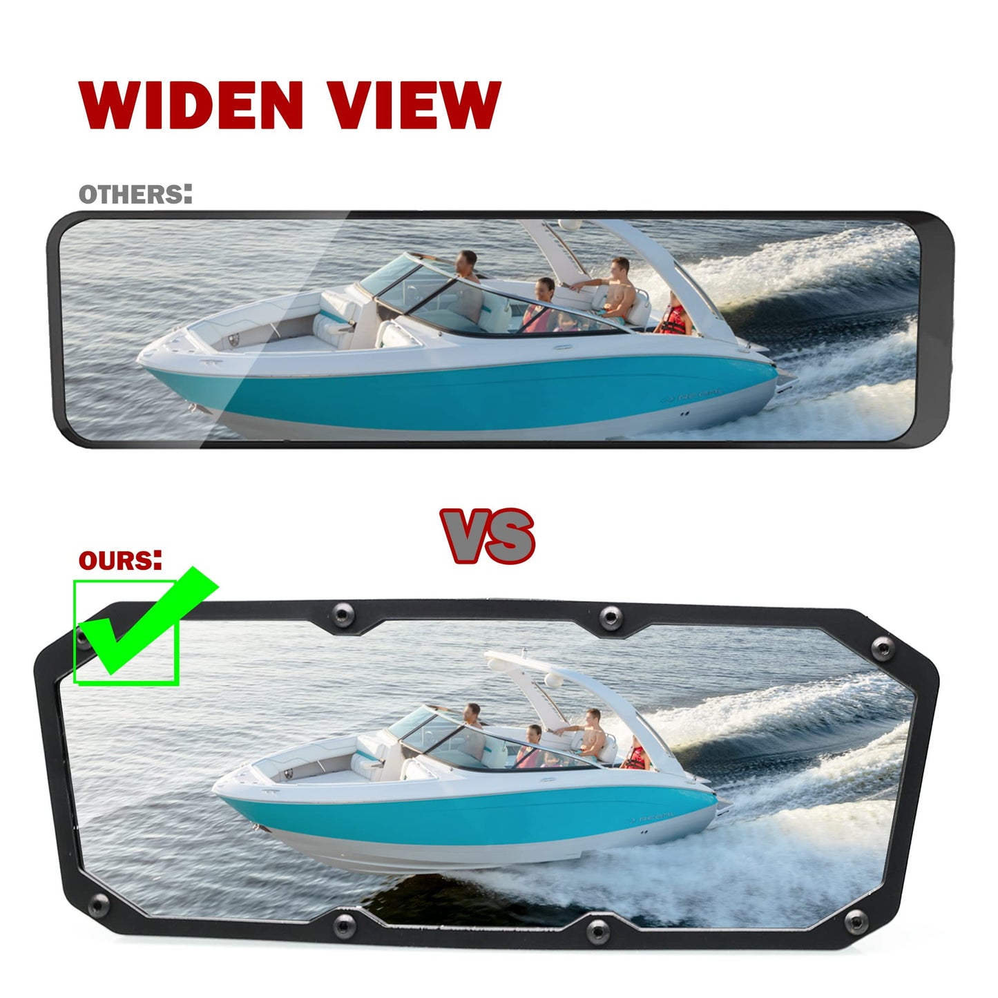 MZS Boat Mirror Rear View, Universal Marine Mirrors Wide-Angle Convex Windshield Accessories Black Compatible with Ski Yacht Pontoon Water Skiing Bowrider Watercraft Surfing Boats
