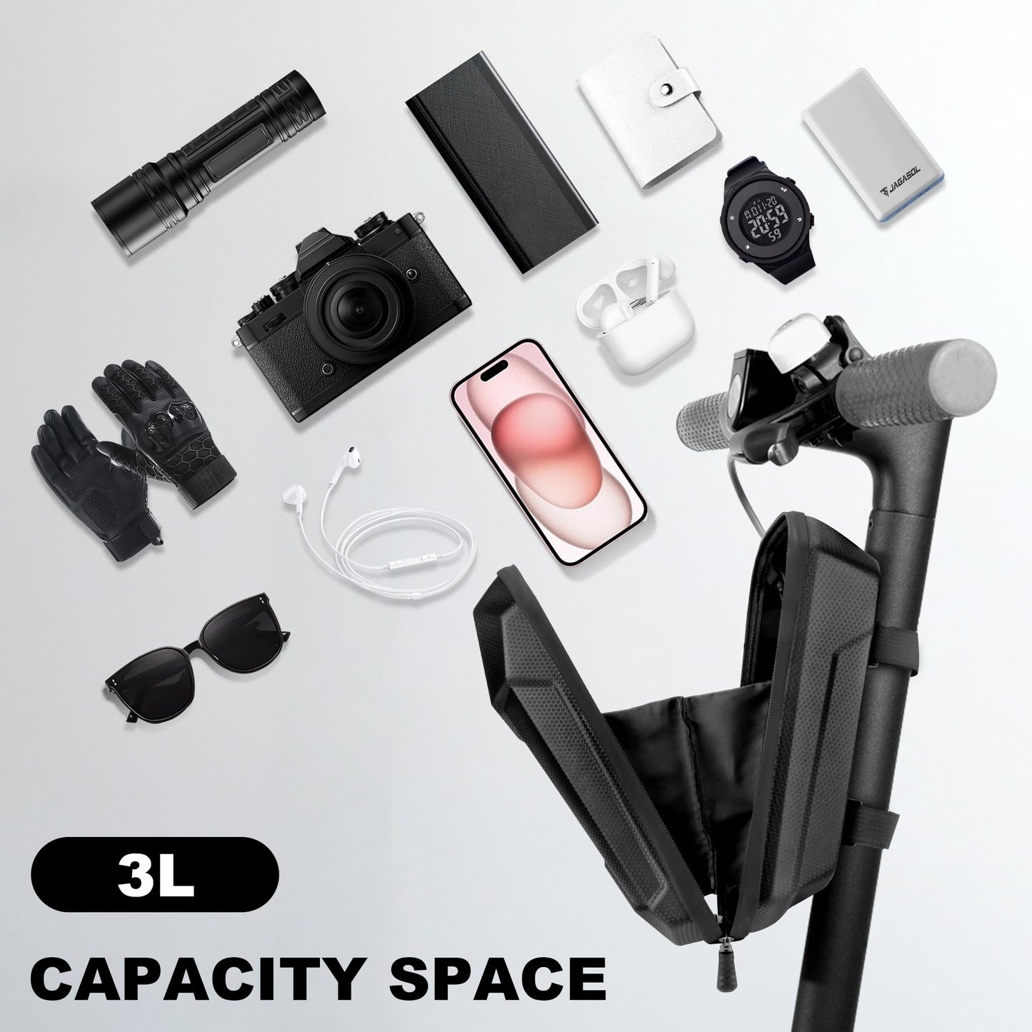 JAGASOL Electric Scooter Bag, Waterproof Scooter Storage Bag, Universal E Scooter Accessories, Scooter Handlebar Bag with Reflective Strip, Hard shell, Large Capacity, Portable