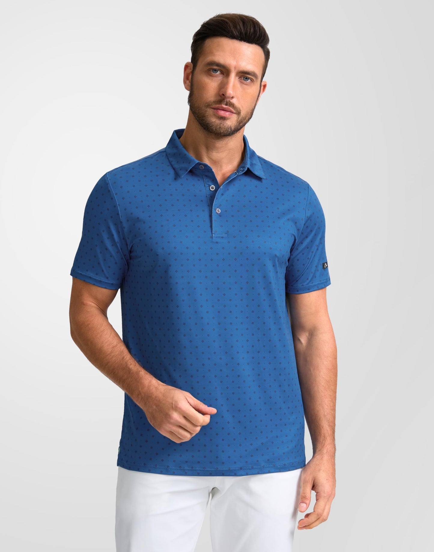 Obla Mens Golf Polo Shirts Short Sleeve Dry Fit Performance Moisture Wicking Casual Print Collared Golf Shirts for Men(Blue Circle_XXL)