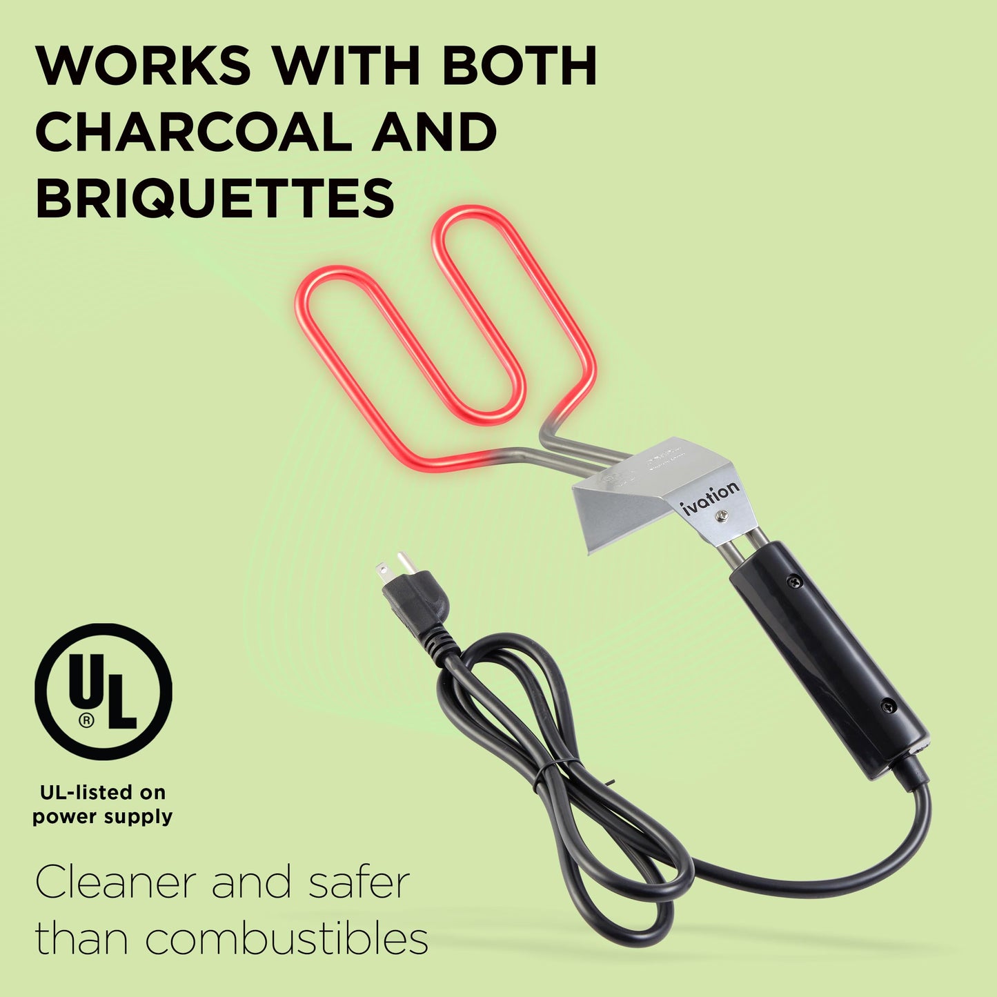 Ivation Premium 500W Electric Charcoal Starter (Small) – Quickly Ignite BBQ Grills Without Lighter Fluid or Matches – Double-Ring Design with Longer, Angled Handle Safely Heats in Just 6 Minutes
