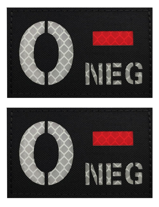 2 PCS AliPlus Blood Type Patches O- NEG Patch IR Infrared Reflective Patch Laser Cut Tactical Morale Patches Hook and Loop(3.15x2 inch Black White)