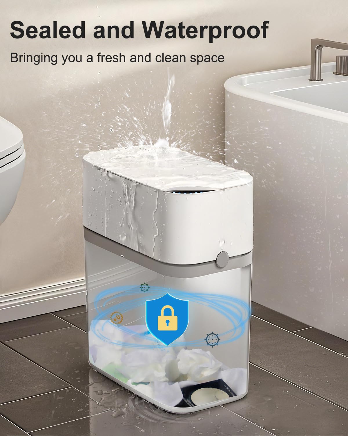 CTIME Touchless Automatic Bathroom Trash Can with Lid - 3 Gallon Slim Motion Sensor Garbage Can for Bedroom, Kitchen, Office - White (6" W x 11" L x 13" H)
