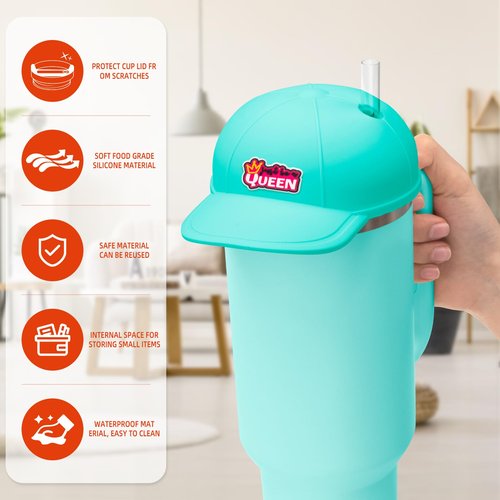 Tizuxa Baseball Cap Dustproof Lid for Stanley Cup Lid Cover, with 7pcs Cap Charms Decorative Dust Covers for Stanley 40 Oz Tumbler Silicone Stanley Cup Accessories Decoration Case - Aqua