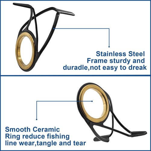 Litoexpe 9 Pieces Fishing Rod Repair Kit, Double Legs Fishing Rod Guides Rings, Stainless Steel Rod Top Tips Replacement Ceramic Guide Rod Eyelet (Gold, Black)