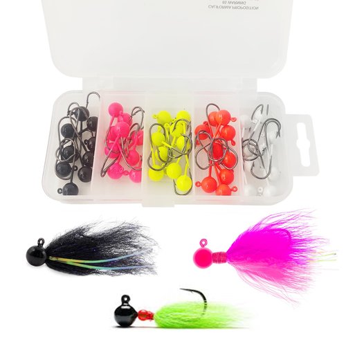 Eupheng 50pcs Fly Tying Jigs Kit Jig Heads for Fly Fishing, Jig Head Fly Fishing Hooks DIY Lure Making Kit Suit for Tying Flies (1/64oz, Combo)
