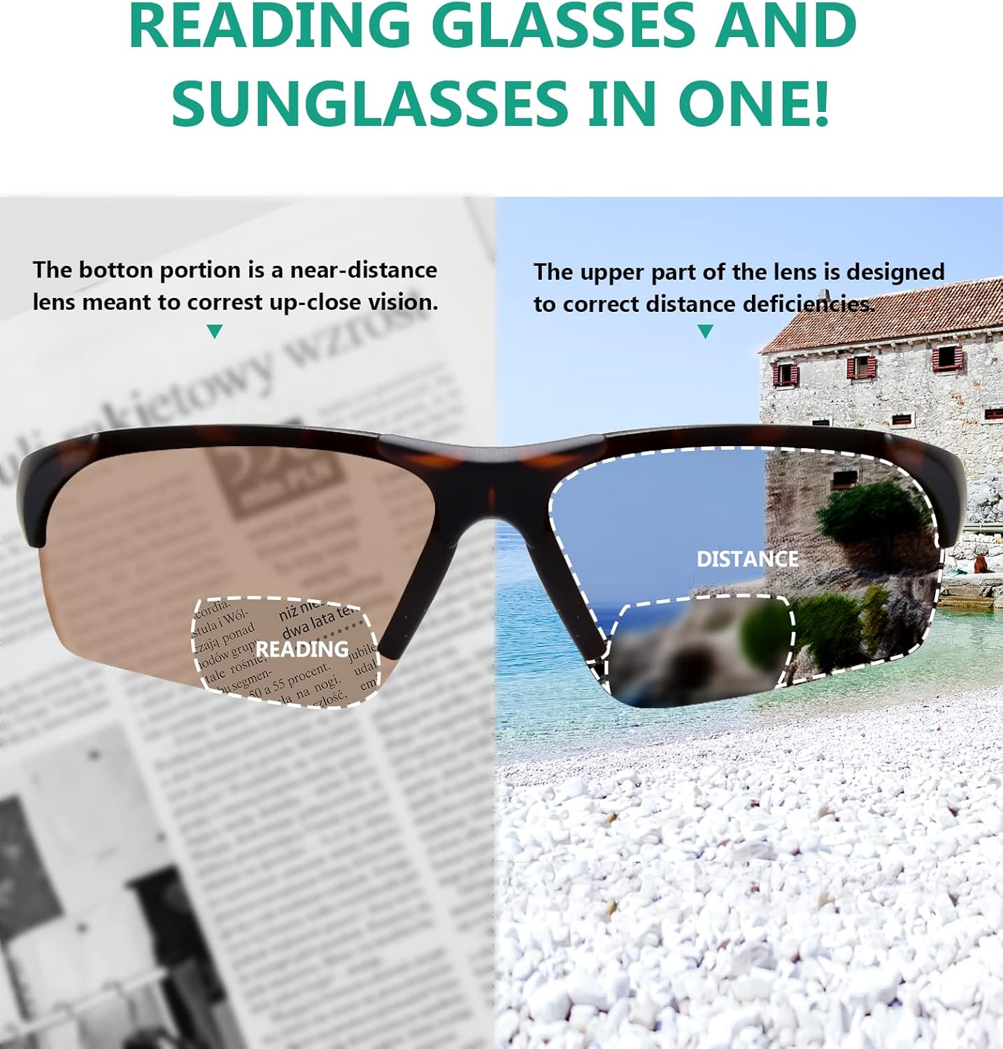 Eyekepper TR90 Unbreakable Sports Half-Rimless Bifocal Sunglasses Baseball Running Fishing Driving Golf Softball Hiking