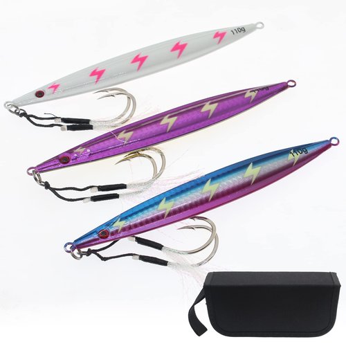 Ghanneey 3Pcs Fishing Jigs Saltwater Speed Jigging Lures with Assist Hooks Sea Fishing Jigging Spoon Lures for Bass Fishing/110g