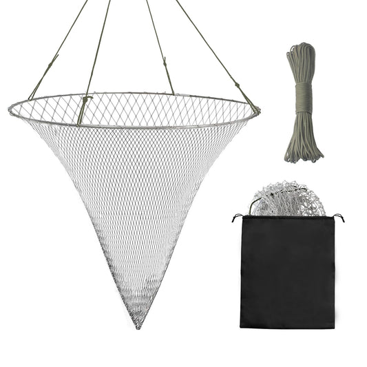 Portable Bridge and Pier Fishing Net with Rope Net, 32" Heavy-Duty Foldable Fishing Cast Nylon Mesh Drop Landing Net for Fishing Pier Crab