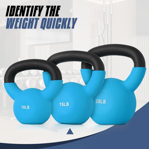 MADOG 10/15/20 LB Kettlebells, Neoprene Coated Strength Training Kettlebells, Hand Weights for Full Body Workout Equipment, Grip and Strength Training for Home Gym, Blue