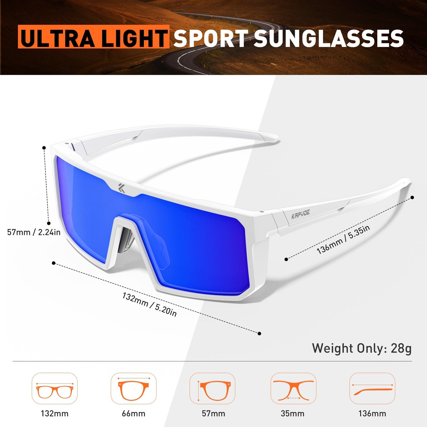 KAPVOE Polarized Cycling Glasses Sports Sunglasses for Men Women, UV400 Protection MTB Bicycle Baseball Mountain Bike K232